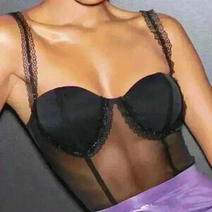 BAE Lace Detail Mesh Bustier Bodysuit‎ in black size L